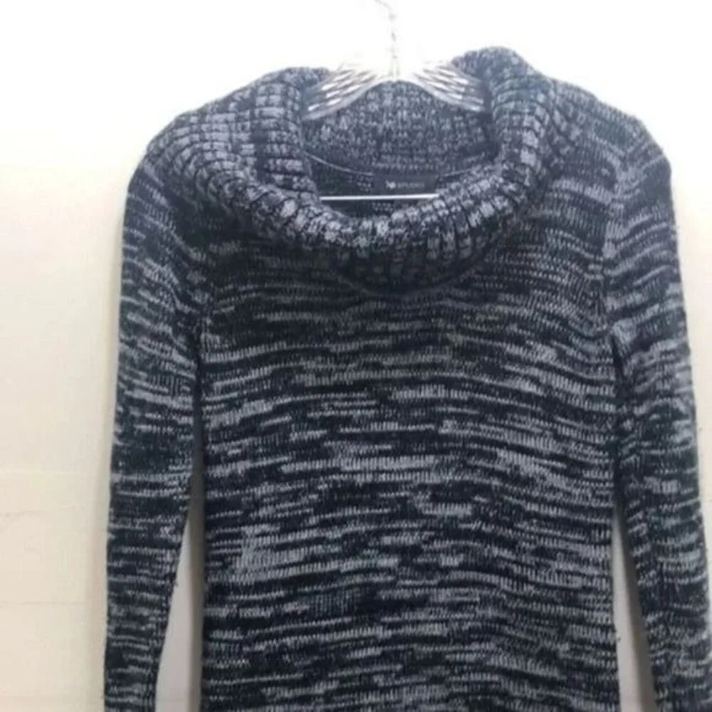 AB Studio XS Black Gray Cowl Neck Long‎ Sleeve Sweater Dress Knit Mini